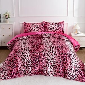 Leopard Printed Satin Queen Comforter 5 pc.